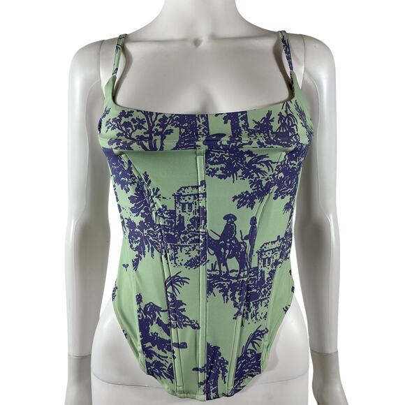 Miaou Mint Toile Green Nylon Corset Size M - Picture 2 of 4